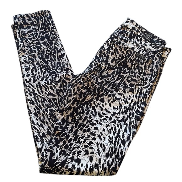 GIAMBATTISTA VALLI AND 7 FOR ALL MANKIND WHITE LEOPARD JEANS PANTS SZ 25 EUC - Picture 3 of 12
